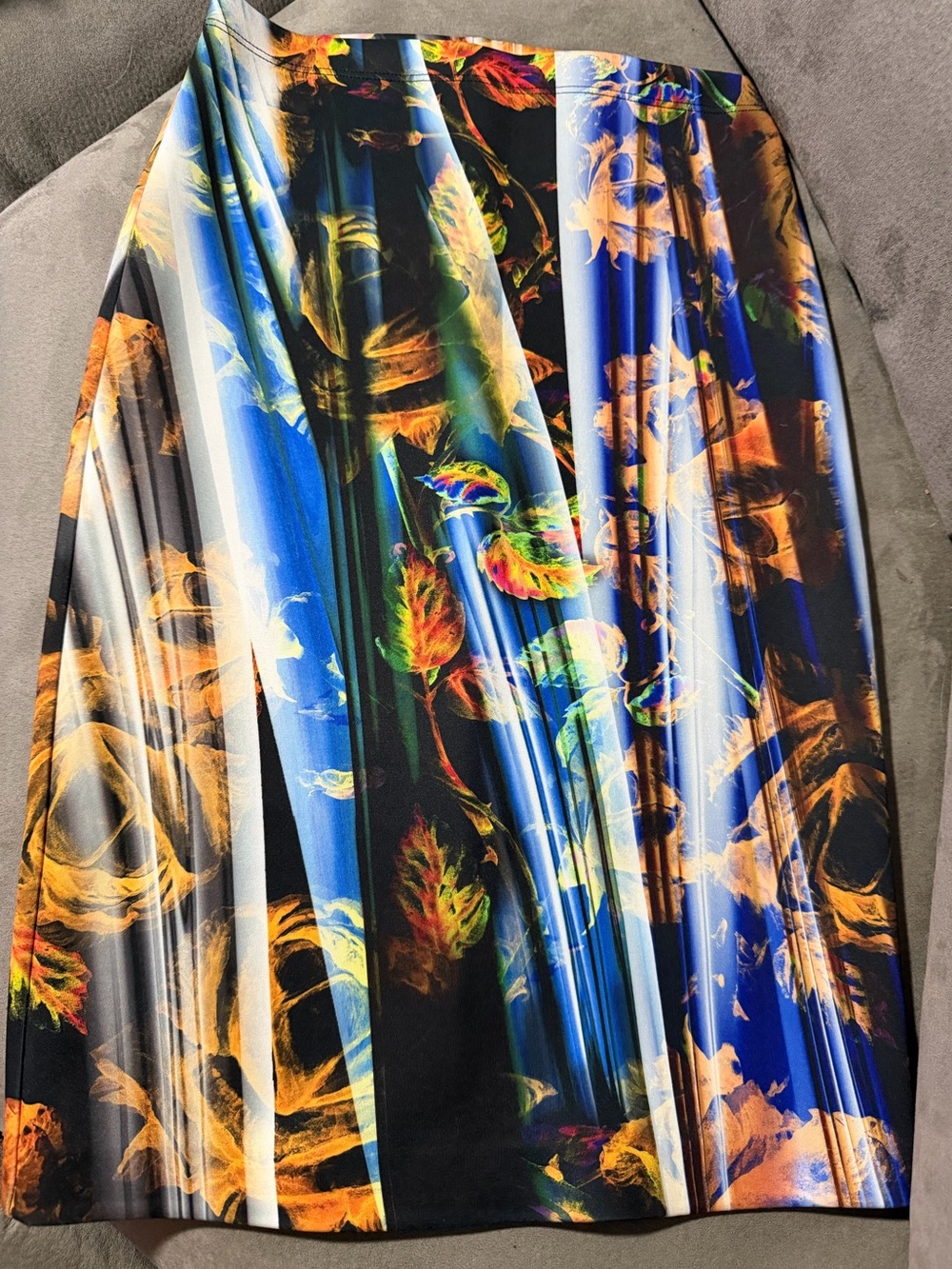 Clover Canyon Multicolor Abstract Floral/ flame Skirt - Blue, Orange